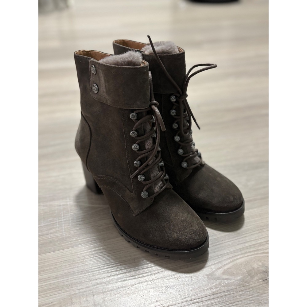Johnston Murphy Suede Fur Lined Lace Up Block Heel Ankle Boots Women's 6M